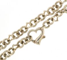 Silver Tiffany style love heart necklace, 40cm in length, 44.8g