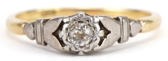 18ct gold diamond solitaire ring, the diamond approximately 3.20mm in diameter, size N/O, 2.5g