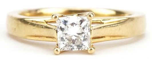 Canadian 18ct gold princess cut diamond ring, numbered 0119801, the diamond approximately 4.20mm x