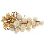 14ct gold Mikimoto pearl bunch of grapes brooch, 5.5cm high, 14.2g