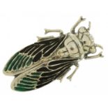 Sterling silver and enamel beetle brooch, 5cm wide, 11.3g