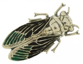 Sterling silver and enamel beetle brooch, 5cm wide, 11.3g