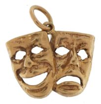 9ct gold theatrical mask charm, 2.1cm wide, 3.5g