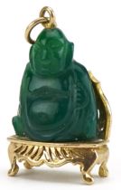 9ct gold and carved hardstone Chinese Buddha charm, 3cm high, 7.2g