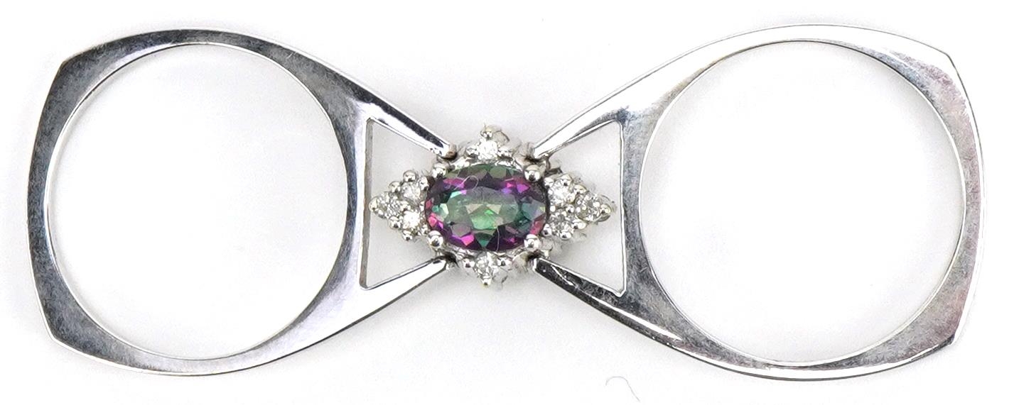 14ct white gold marquis diamond cluster and rainbow quartz swivel ring housed in a Jewel Palace - Image 2 of 8