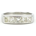 18ct white gold princess cut diamond five stone half eternity ring with certificate, total diamond