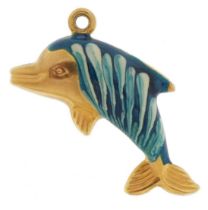 Unmarked gold and enamel dolphin charm, 2.3cm high, 0.7g