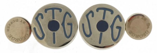 St George by Duffer, pair of enamelled white metal cufflinks, 1.8cm in diameter, 23.8g