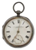 Gentlemen's silver open face pocket watch with enamelled dial inscribed J C Balchin, 52mm in