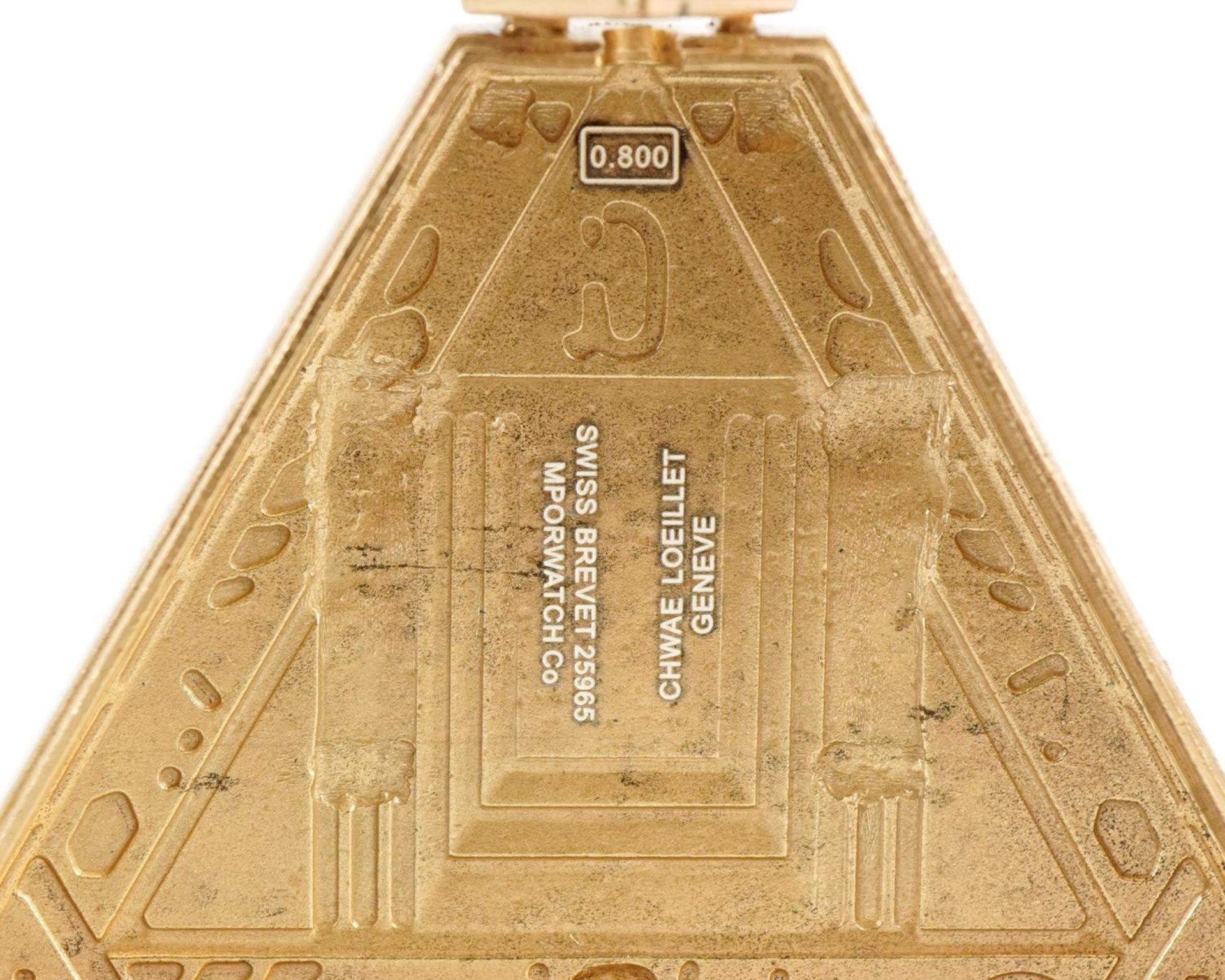 Masonic interest silver gilt triangular pocket watch, 5cm high, 51.3g - Bild 4 aus 4