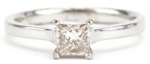 18ct white gold princess cut diamond ring, the diamond approximately 4.60mm x 4.60mm, size Q, 4.0g