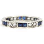 9ct white gold sapphire and white spinel eternity ring, size P, 2.5g