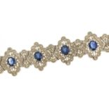 14ct white gold sapphire and diamond bracelet, 18.5cm in length, 32.8g