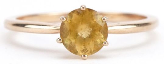 10ct gold citrine solitaire ring, the citrine approximately 6.10mm in diameter, size P/Q, 1.8g