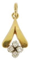 9ct gold diamond four stone pendant, 2cm high, 1.4g