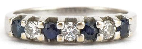 18ct white gold diamond and sapphire half eternity ring, each stone approximately 2.60mm in