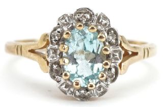 9ct gold sapphire and diamond cluster ring, size M, 2.2g