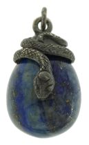 Silver and lapis lazuli serpent egg pendant impressed 84 to the back, 2.8cm high, 14.2g