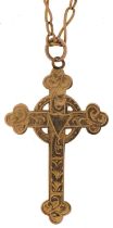 9ct rose gold ecclesiastical cross pendant on a 9ct rose gold necklace, 3.2cm high and 48cm in