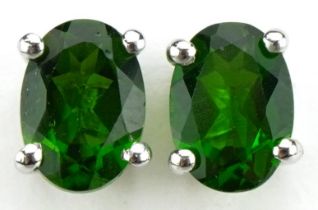 Pair of silver chrome diopside stud earrings, 7mm high, 1.5g