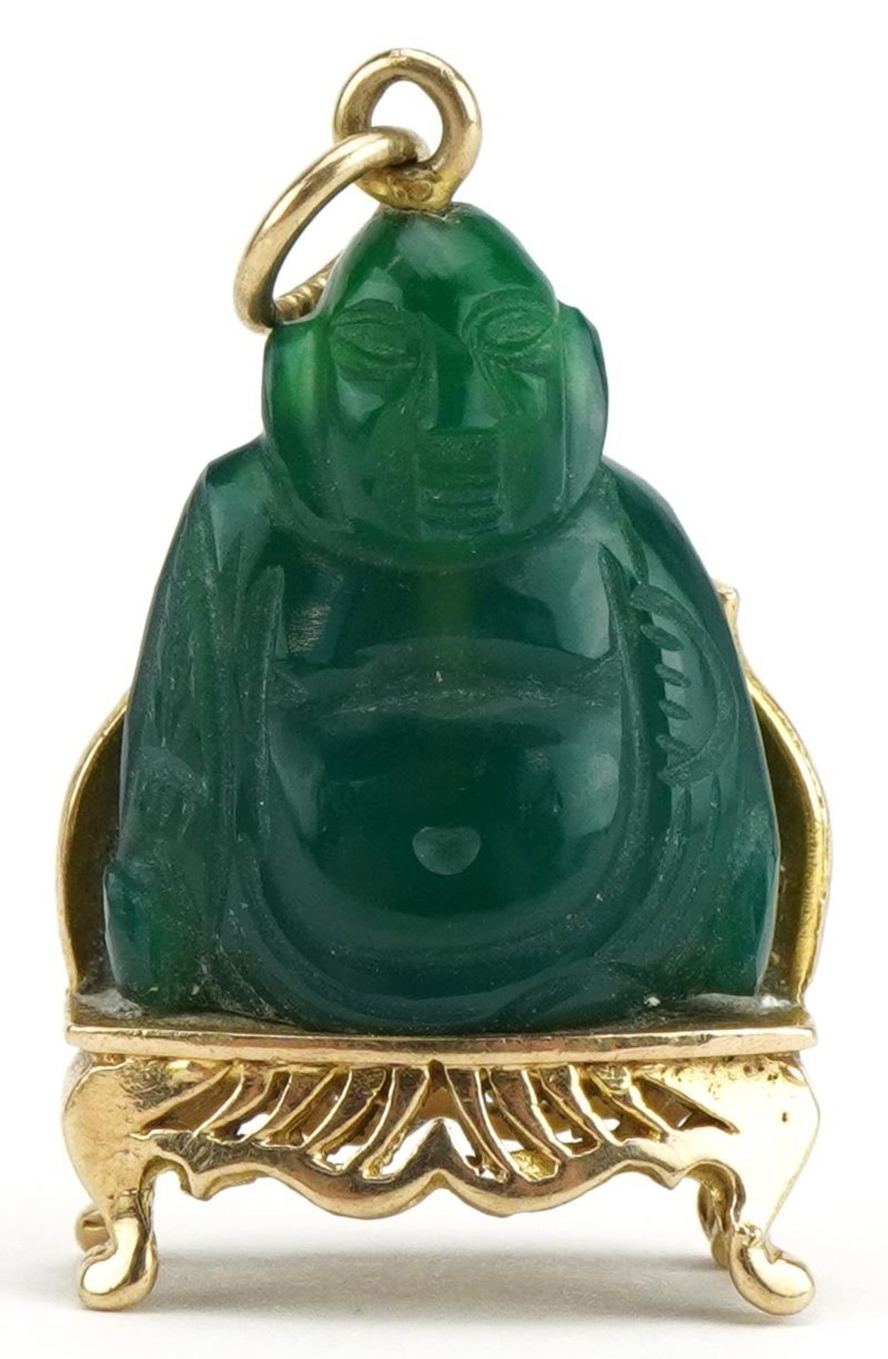 9ct gold and carved hardstone Chinese Buddha charm, 3cm high, 7.2g - Image 2 of 4