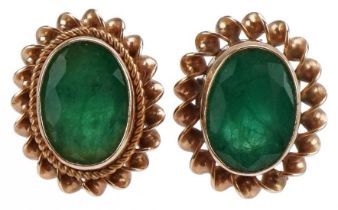 Pair of 9ct gold emerald stud earrings, 10.0mm x 8.4mm, 1.3g