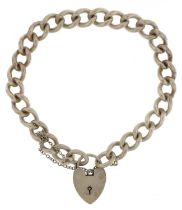 Silver bracelet with silver love heart padlock, 18cm in length, 33.2g