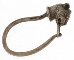 Novelty sterling silver puma head keyring, 4cm high, 5.6g