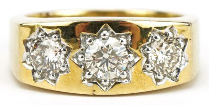 9ct gold diamond three stone Gypsy ring with certificate, total diamond weight approximately 1.06