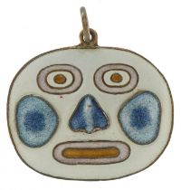 Silver and enamel abstract face pendant, 2.8cm wide, 3.7g