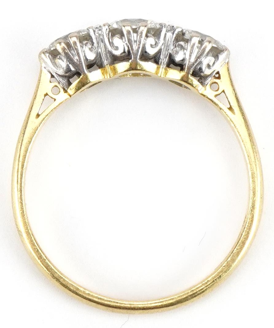 18ct gold diamond three stone ring, total diamond weight approximately 1.45 carat, size U, 4.5g - Image 3 of 5