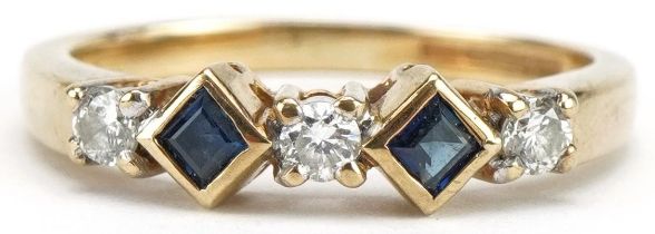 9ct gold diamond and sapphire five stone ring, size M, 2.3g