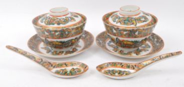 PAIR OF 1920S CHINESE ORIENTAL HAND PAINTED PORCELAIN TEA BOWLS