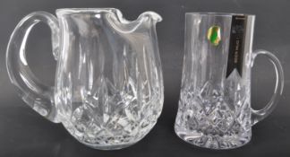 WATERFORD CRYSTAL GLASS - LISMORE BEER JUG & ICE JUG - NOS