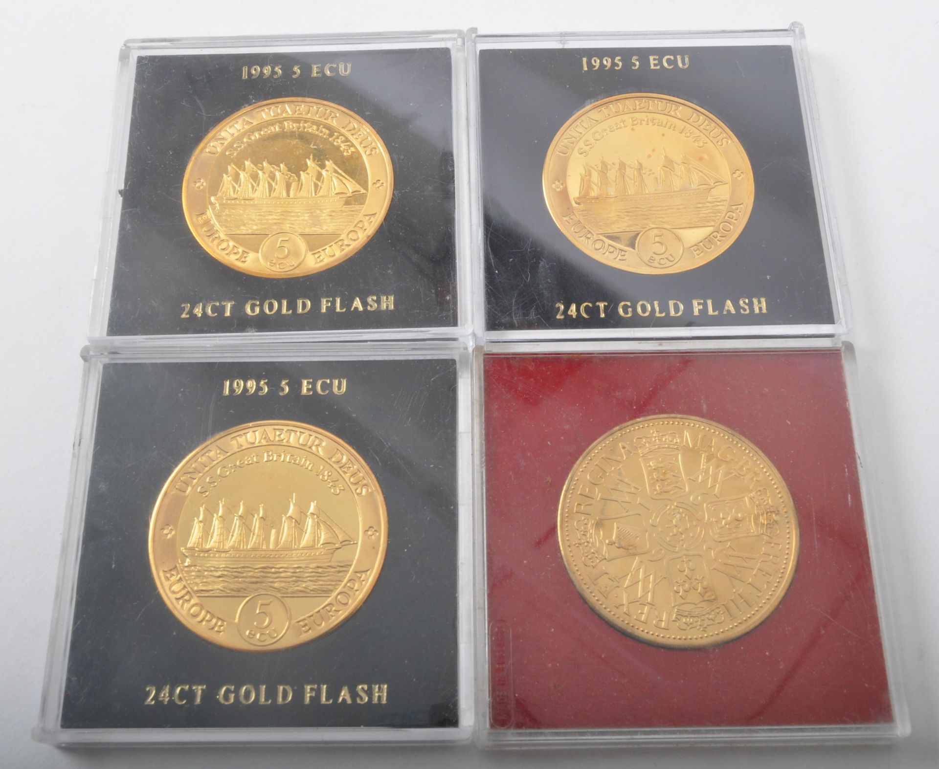 FIVE VINTAGE SILVER & 24CT GOLD FLASH COMMEMORATIVE COINS - Image 2 of 5