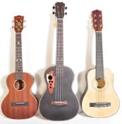 THREE VINTAGE & CONTEMPORARY UKULELES & GUITARS