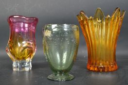 THREE MID CENTURY GLASS VASES - WHITEFRIARS - CHRIBSKA - SOWERBY