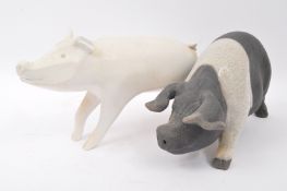 LARGE PORCELAIN PIG ORNAMENT TOGETHER WITH ANOTHER