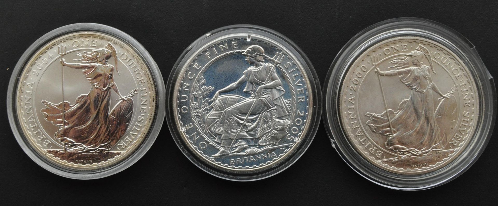 UNITED KINGDOM. THREE 1OZ 999 SILVER £2 BRITANNIA BULLIONS COINS - Image 2 of 2