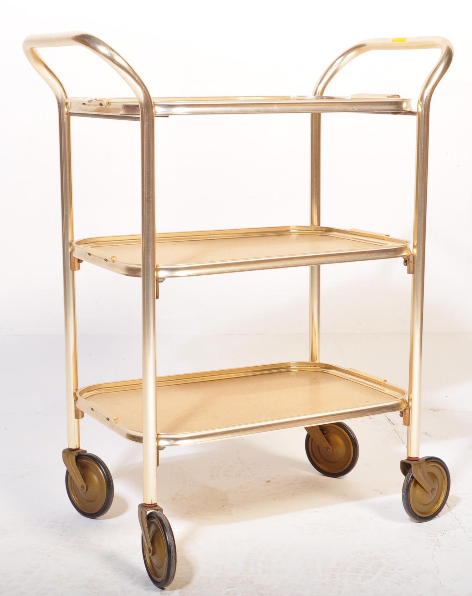 RETRO 1960'S GILT METAL BUTLERS HOSTESS SERVING TROLLEY