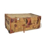 EARLY 20TH CENTURY CANVAS AND WOODEN D-MOB STEAMER TRUNK