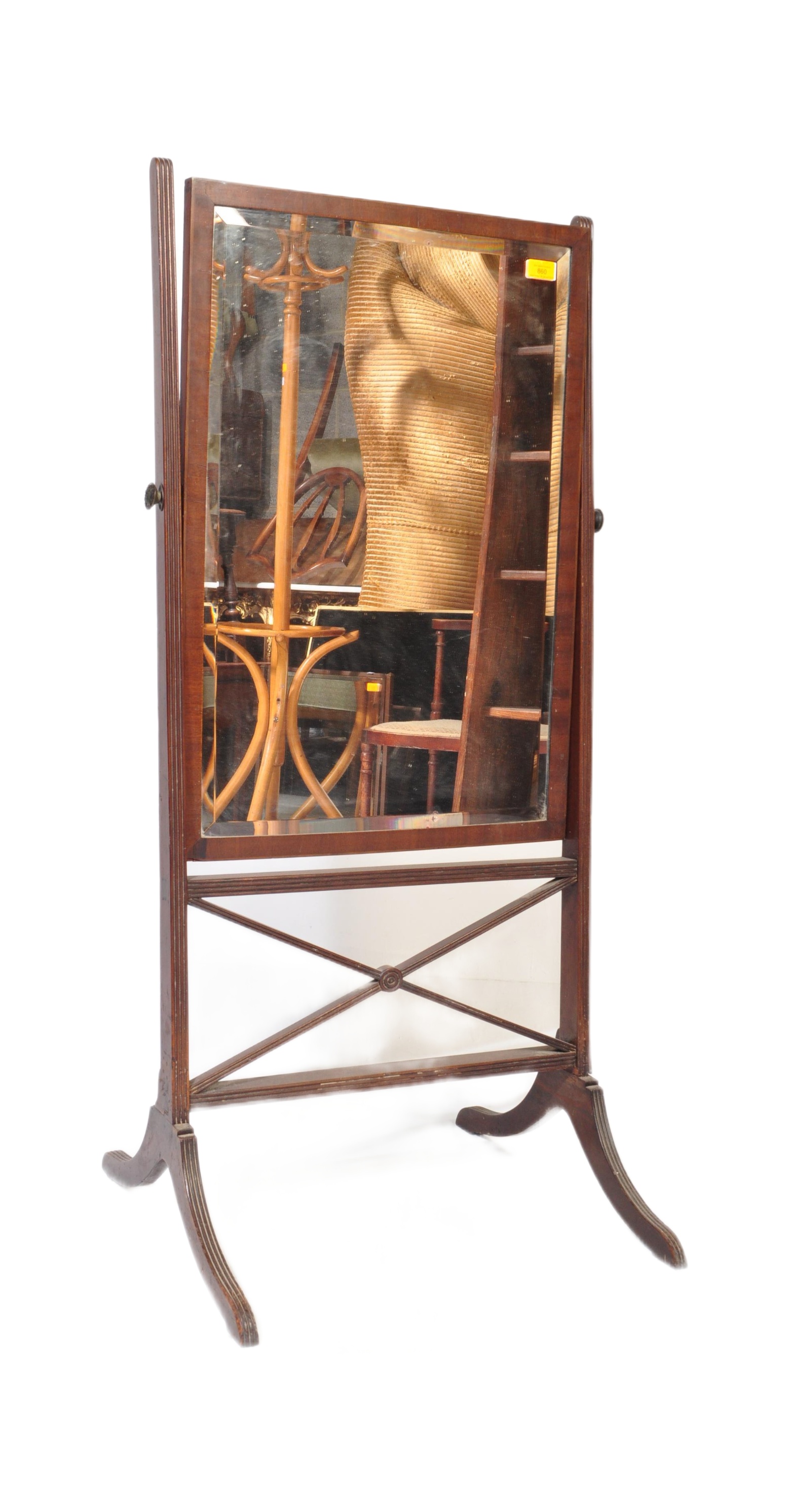 EARLY 19TH CENTURY GEORGE III MAHOGANY CHEVAL MIRROR