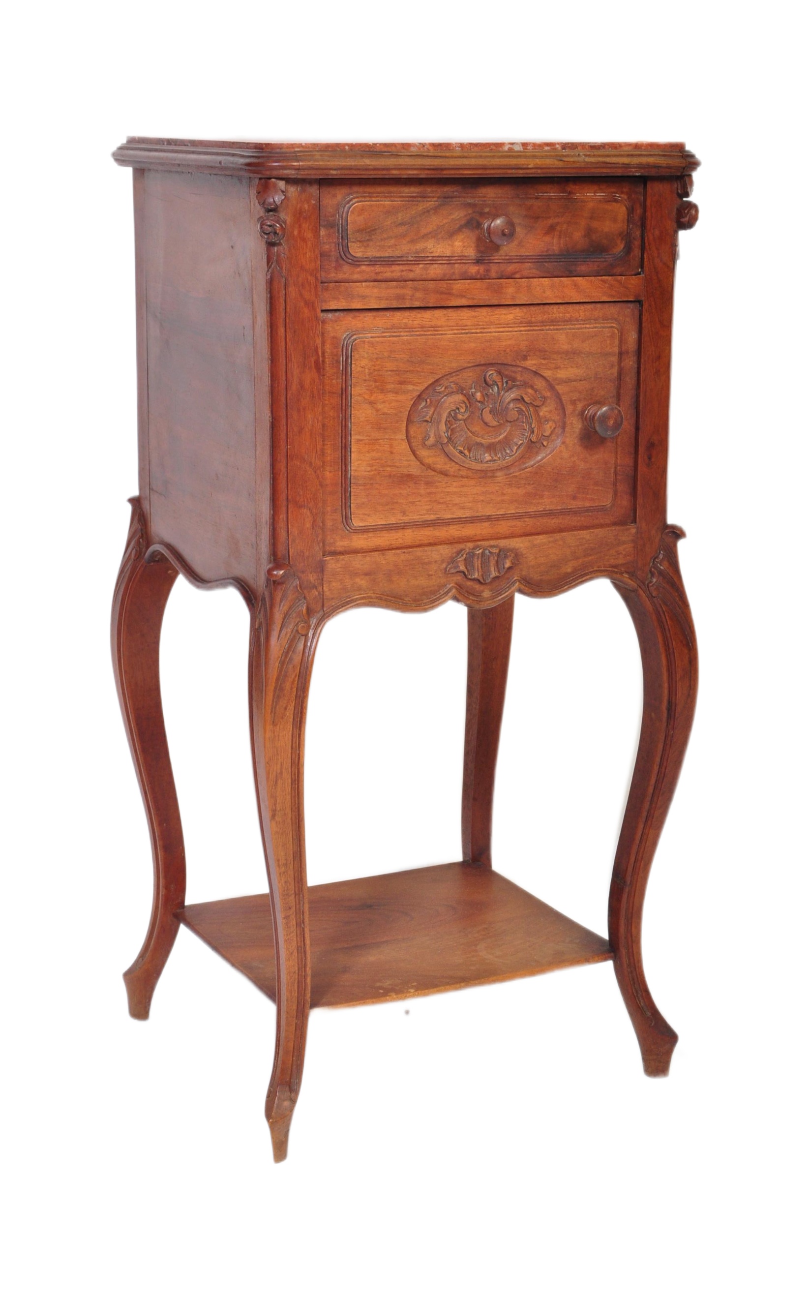 EARLY 20TH CENTURY FRENCH MARBLE & MAHOGANY BEDSIDE CABINET