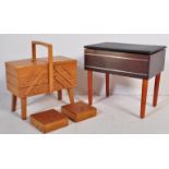 RETRO CANTILEVER BEECH WOOD SEWING BOX & ANOTHER