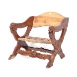 20TH CENTURY SAVONAROLA STYLE CARVED WOOD CHAIR