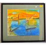 LARGE 20TH CENTURY COLLIOURE WATERCOLOUR FRAMED & GLAZED