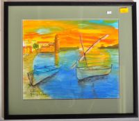 LARGE 20TH CENTURY COLLIOURE WATERCOLOUR FRAMED & GLAZED