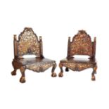 PAIR OF CHINESE ORIENTAL QING DYNASTY THRONE CHAIRS