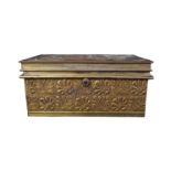 19TH CENTURY BRASS REPOUSSE WORKED CASKET BOX