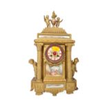LATE 19TH CENTURY SPELTER & CERAMIC FRENCH STYLE MANTLE CLOCK